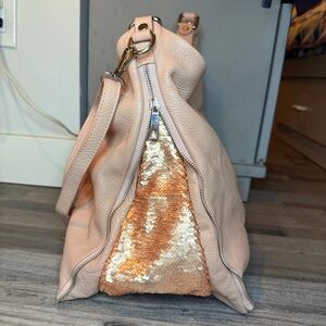 Artisan Genuine Leather 2 Way Sequin Italian Handbag Tote Purse Bag Pink